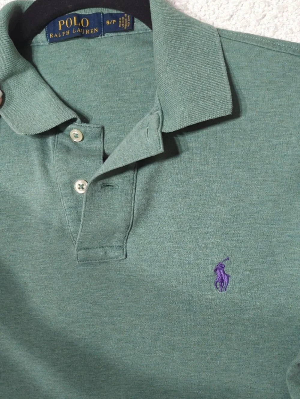 Polo by Ralph Lauren Heathered Green Short Sleeve Polo with Purple Logo